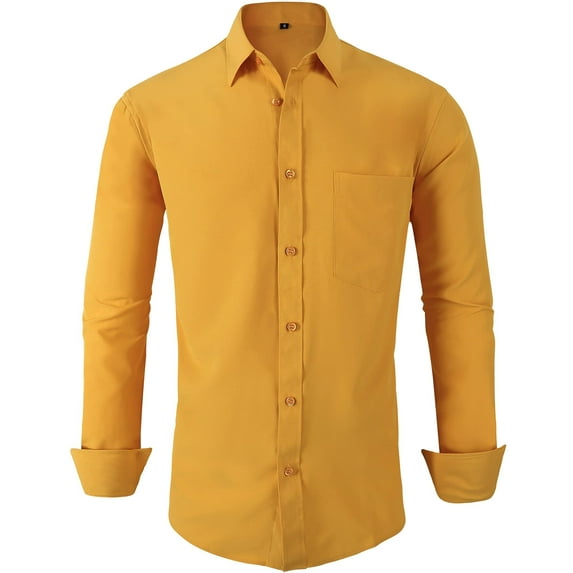 SPEEDRUN Men's Dress Shirts Long Sleeve Stretch Casual Button Down Collar Shirts for Men Dress Shirts Long Sleeve Freesia Yellow L