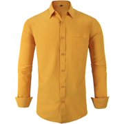 SPEEDRUN Mens Dress Shirts Long Sleeve Stretch Casual Button Down Collar Shirts for Men Dress Shirts Long Sleeve Freesia Yellow M
