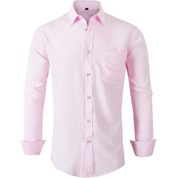 SPEEDRUN Men's Dress Shirts Long Sleeve Stretch Casual Button Down Collar Shirts for Men Dress Shirts Long Sleeve Light Pink 3XL