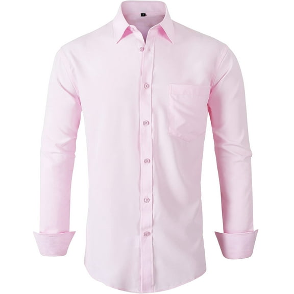 SPEEDRUN Men's Dress Shirts Long Sleeve Stretch Casual Button Down Collar Shirts for Men Dress Shirts Long Sleeve Light Pink L