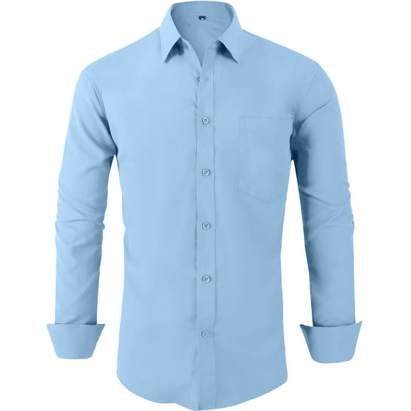 SPEEDRUN Men's Dress Shirts Long Sleeve Stretch Casual Button Down Collar Shirts for Men Dress Shirts Long Sleeve Sky Blue S