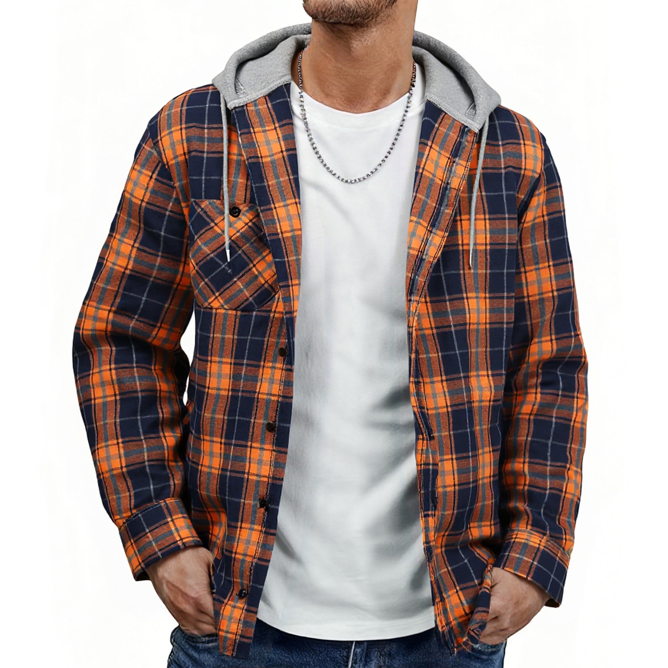 SWISSWELL Men's XL Red Flannel Hoodie Shirt Jacket, Casual Long