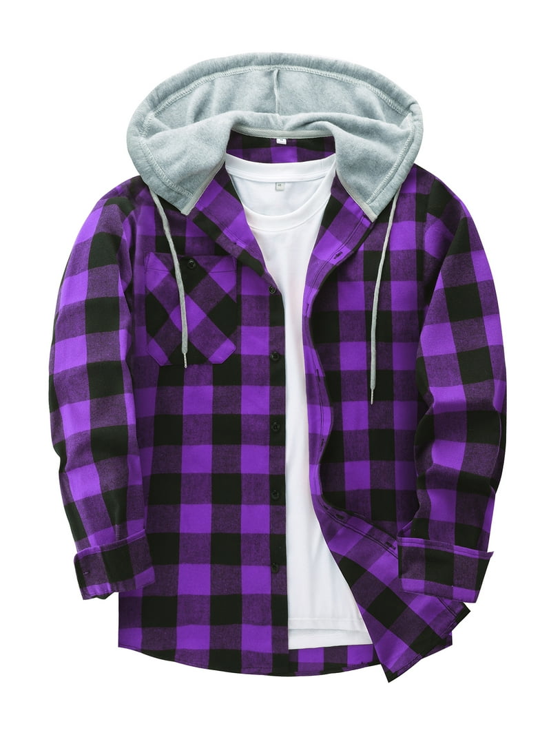 SWISSWELL Men's Flannel Hoodie, Long Sleeve Plaid Shirt Jacket
