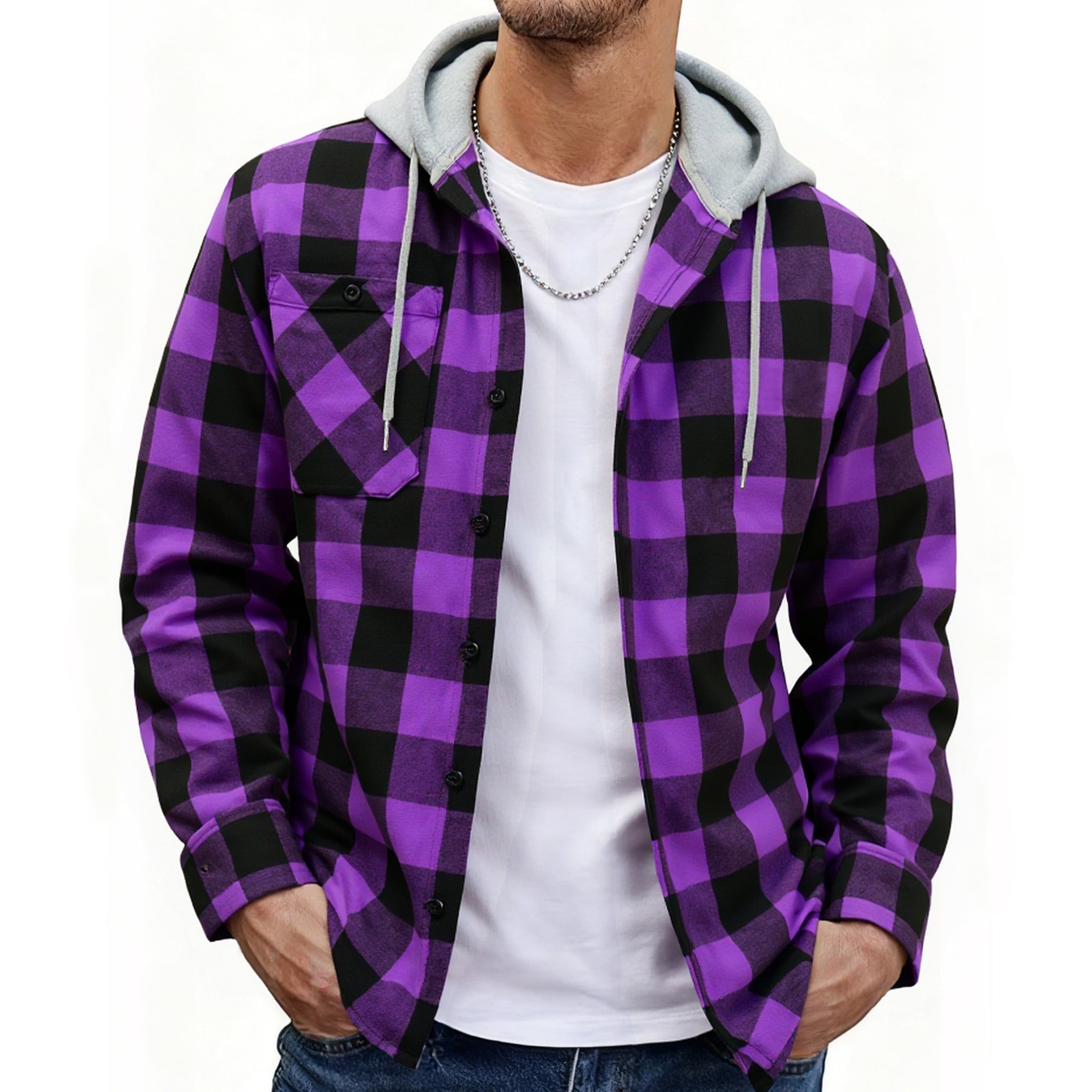 SWISSWELL Men's Flannel Hoodie, Long Sleeve Plaid Shirt Jacket