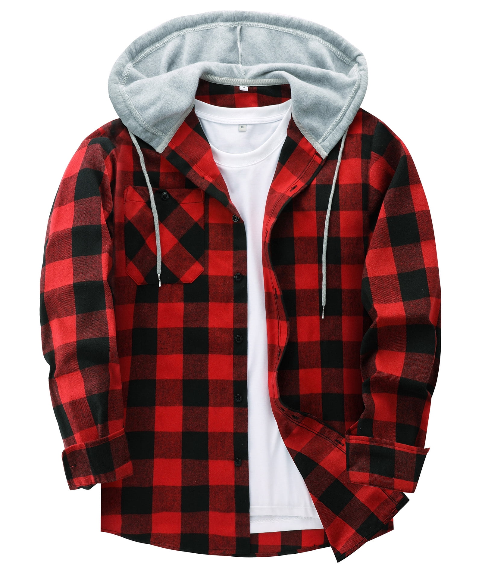 SWISSWELL Men's XL Red Flannel Hoodie Shirt Jacket, Casual SWISSWELL Men's XL Red Flannel Hoodie Shirt Jacket, Casual