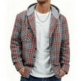 thumbnail image 1 of SPEEDRUN Men's Flannel Hoodie Shirt Jacket Casual Long Sleeve Button-Down Plaid Shacket RedGray M, 1 of 7