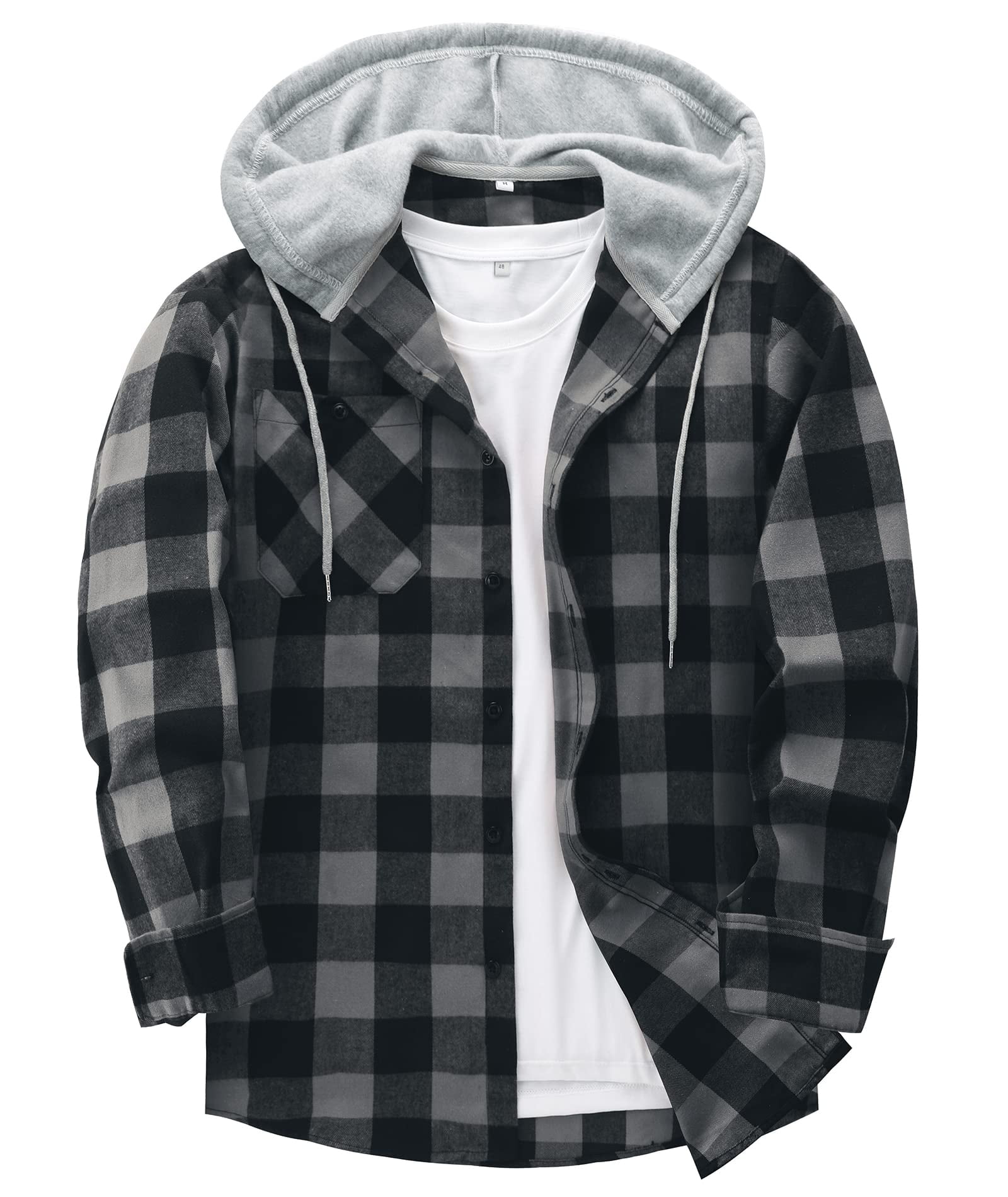 Button Down Plaid Hoodie Jacket