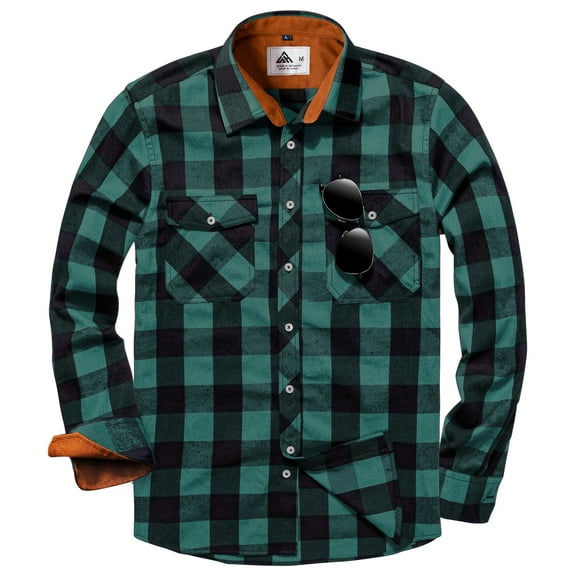 SPEEDRUN Men's Flannel Shirts Cotton Long Sleeve Shirt Casual Button Down Shirts with 2 Pockets