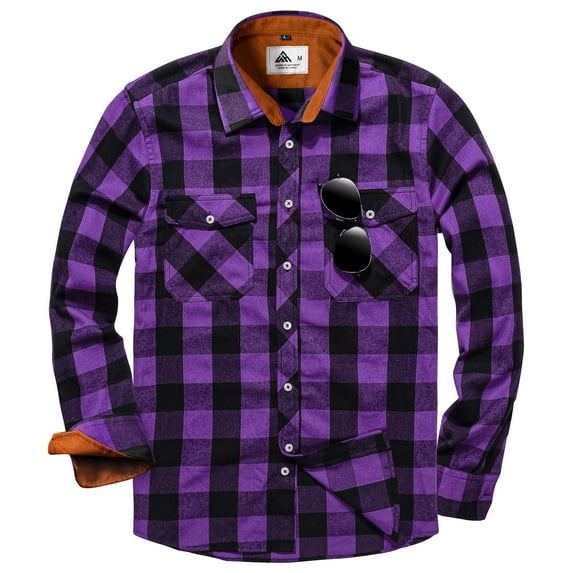 SWISSWELL Men's Casual Plaid Shirts Button Down Long Sleeve Jackets Shirt with Chest Pocket Checked Shirt Jacket Thicker and Warmer for All Seasons Purple 3XL