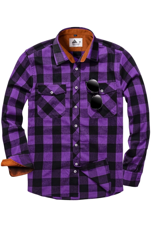 Men's Casual Plaid Shirts Button Down Long Sleeve Jackets Shirt with Chest Pocket Checked Shirt Jacket Thicker and Warmer for All Seasons Purple XL