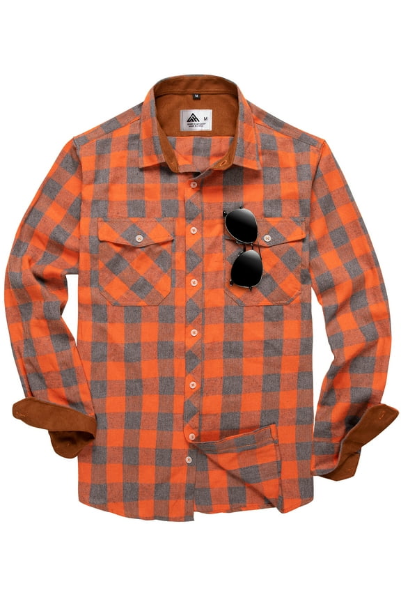 Men's Flannel Shirts Cotton Long Sleeve Shirt Casual Button Down Shirts with 2 Pockets