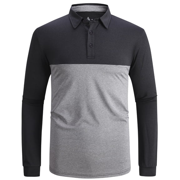 SPEEDRUN Men's Performance Long Sleeve Work Shirts Moisture Wicking Polo Shirts with Pocket