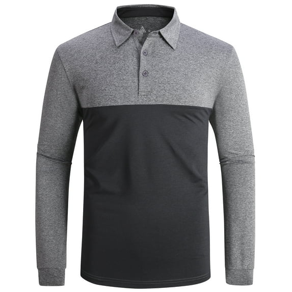 SPEEDRUN Men's Performance Long Sleeve Work Shirts Moisture Wicking Polo Shirts with Pocket