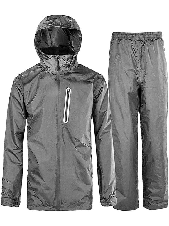 Men's Rain Gear Waterproof Rain Suits Hooded Rain Coats and Pants Graphite S