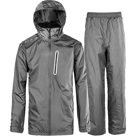 SPEEDRUN Men's Rain Gear Waterproof Rain Suits Hooded Rain Coats and Pants Graphite XL