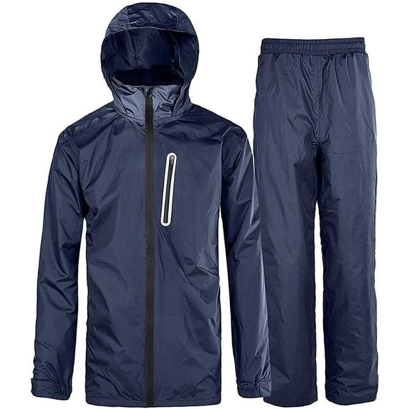 SPEEDRUN Men's Rain Gear Waterproof Rain Suits Hooded Rain Coats and Pants Navy M
