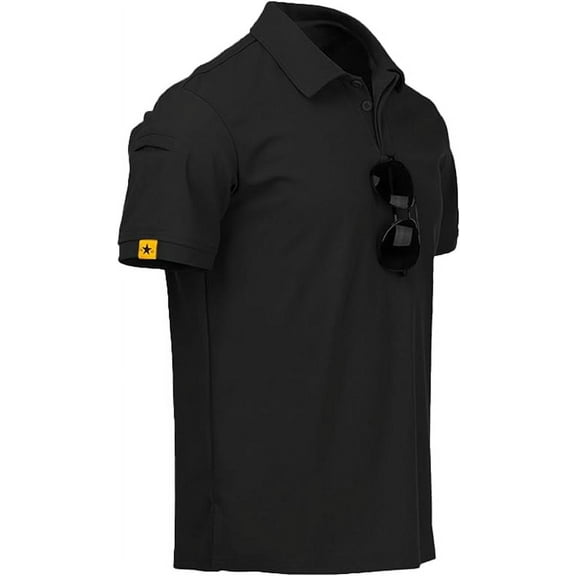 SPEEDRUN Men' s Short Sleeve Polo Shirts Casual Collared T-Shirt for Golf Tennis Black M