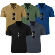 Mens 5 Pack Polo Shirts with Pocket Short Sleeve Moisture Wicking Outdoor Tactical Shirt Summer Casual XL