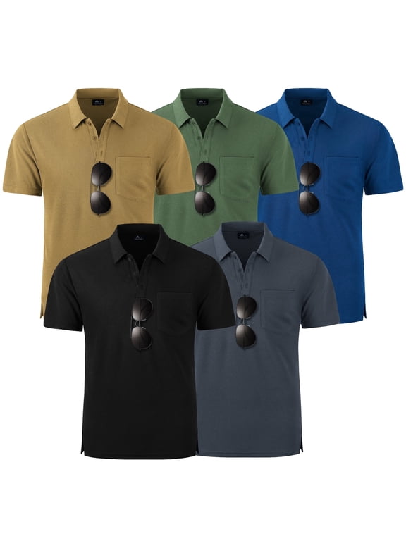 Mens 5 Pack Polo Shirts with Pocket Short Sleeve Moisture Wicking Outdoor Tactical Shirt Summer Casual XL