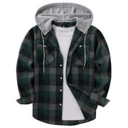 SWISSWELL Mens Casual Button Down Long Sleeve Shirts Flannel Plaid Hoodies Shirts Casual Plaid Lightweight Jackets Shirt Green & Gray XL