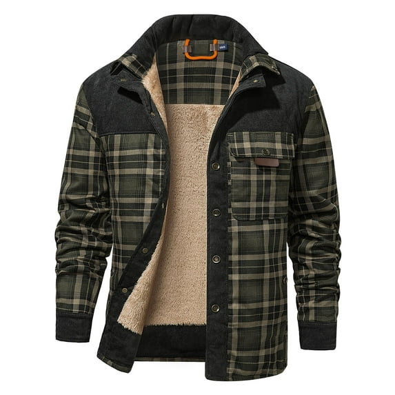 SPEEDRUN Mens Casual Button Down Plaid Jackets for Outdoor Long Sleeve Casual Coat
