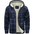 thumbnail image 1 of SPEEDRUN Mens Flannel Hoodie Plaid Jacket Fleece Sherpa Lined Full Zip Up Sweatshirt Winter Hooded Shirts Coat with 4 Pockets Navy 3XL, 1 of 5