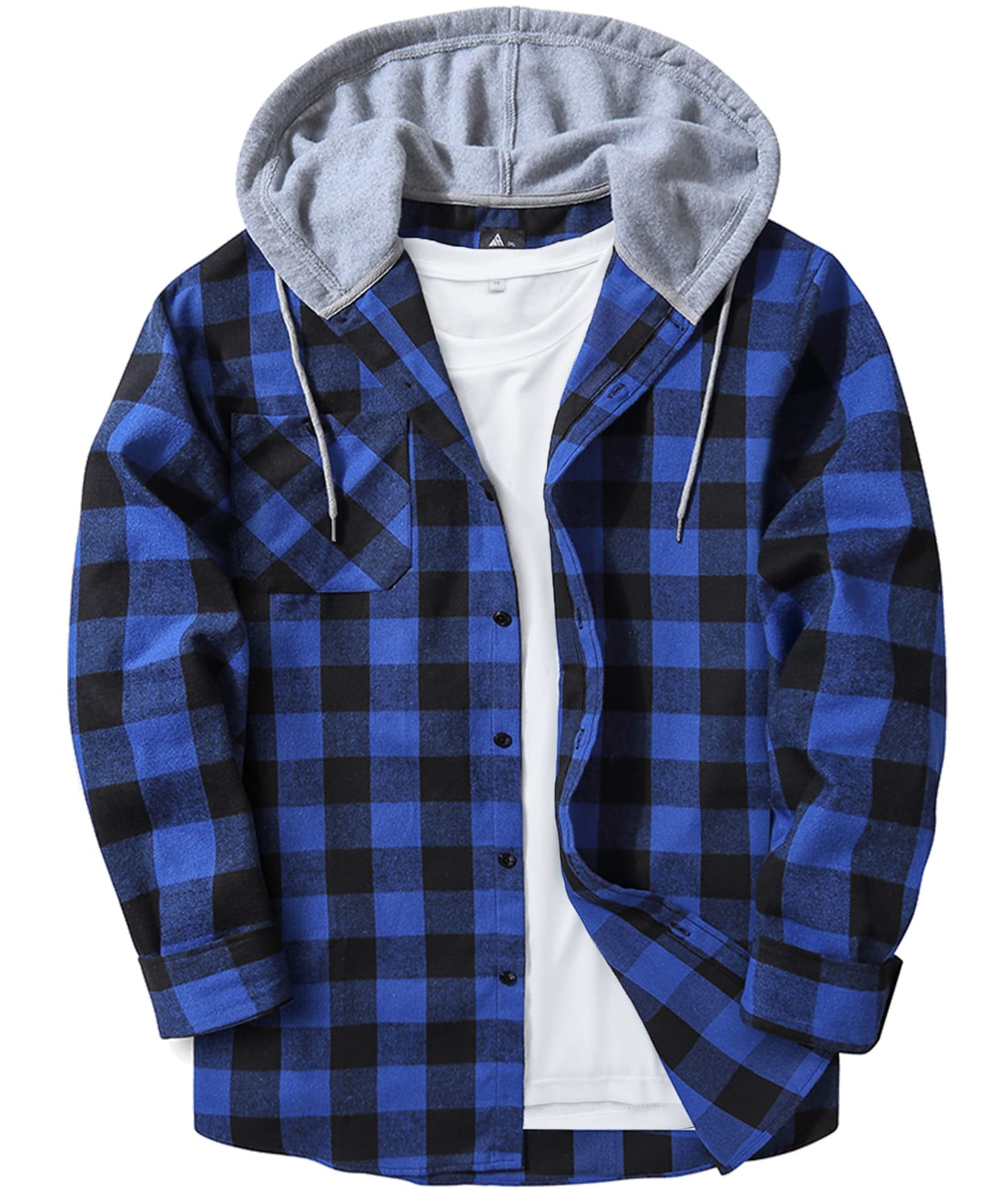 SWISSWELL Men s Flannel Hoodie Shirt Jacket Casual Long Sleeve Button Down Plaid Shacket Blue L