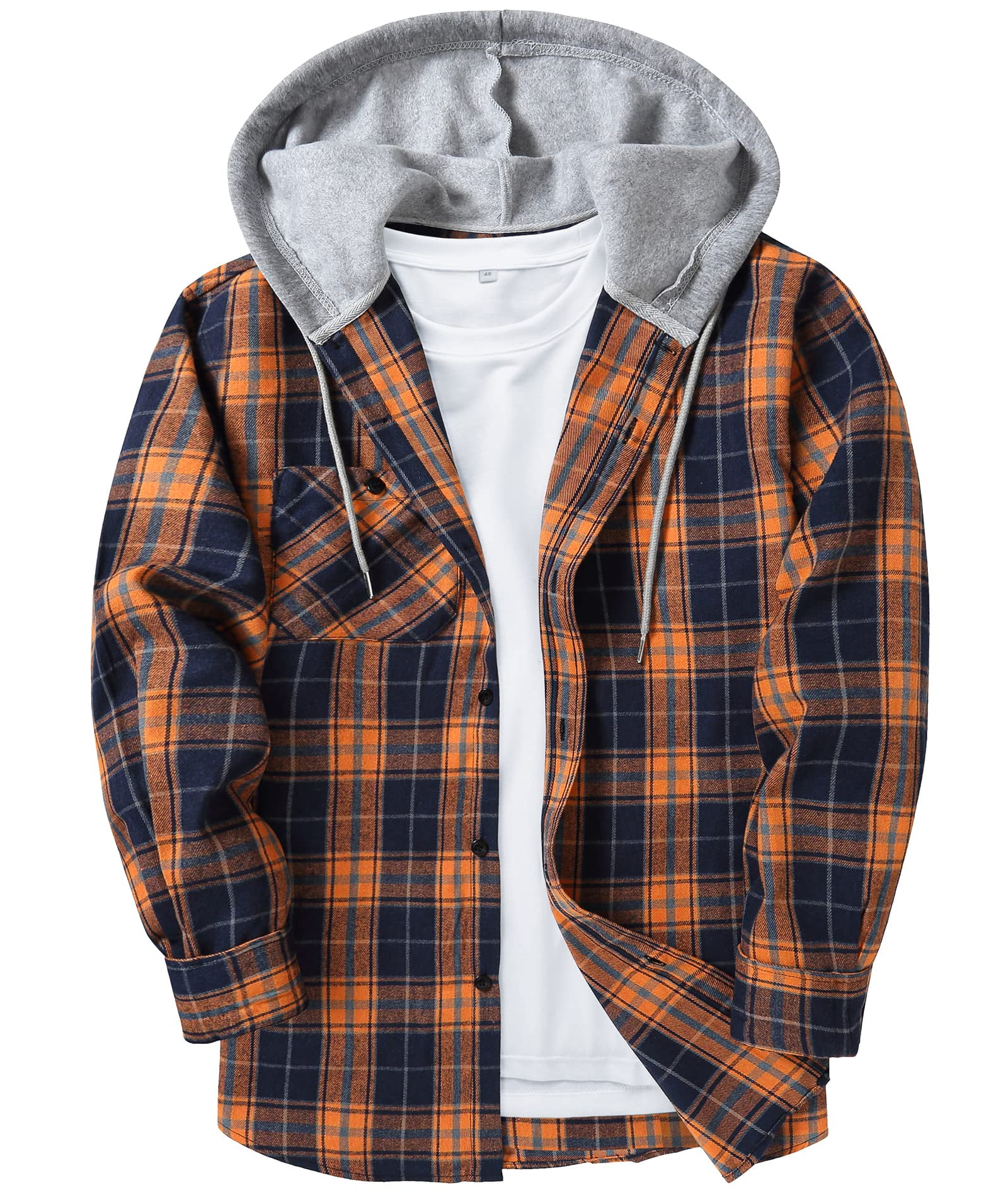 SWISSWELL Men's Flannel Hoodie Shirt Jacket Casual Long Sleeve Button