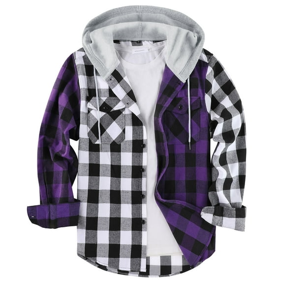 SPEEDRUN Mens Flannel Hoodie Shirts Casual Long Sleeve Hoodie Shirt Jacket for Men Button Down Flannel Plaid Shackets with Hood