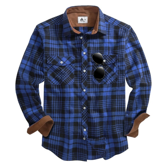 SPEEDRUN Mens Flannel Plaid Shirts Casual Button Down Flannel Plaid Shackets for Men Long Sleeve Casual Plaid Jackets with Hoodie Blue Black 3XL