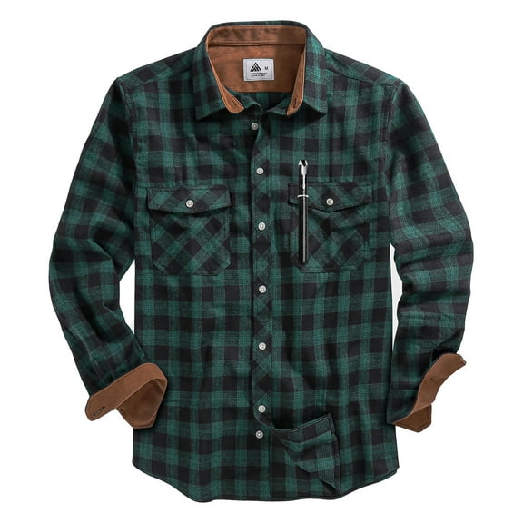 SPEEDRUN Mens Flannel Plaid Shirts Casual Button Down Flannel Plaid Shackets for Men Long Sleeve Casual Plaid Jackets with Hoodie Green Black XL