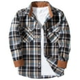 thumbnail image 1 of SPEEDRUN Mens Flannel Plaid Shirts Casual Button Down Flannel Plaid Shackets for Men Long Sleeve Casual Plaid Jackets with Hoodie Navy Brown 3XL, 1 of 6