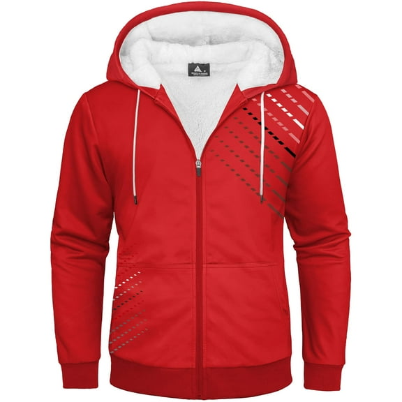 SPEEDRUN Mens Novelty Hoodies Zip Up Graphic Heavy Fleece Sweatshirts Sherpa Lined Print Design Extra Thick Red 2XL
