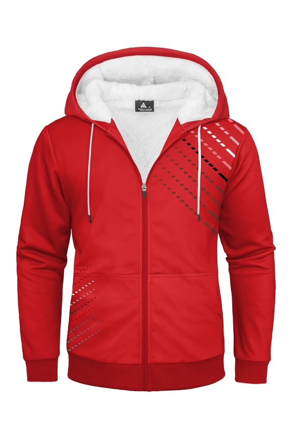 Mens Novelty Hoodies Zip Up Graphic Heavy Fleece Sweatshirts Sherpa Lined Print Design Extra Thick Red 2XL