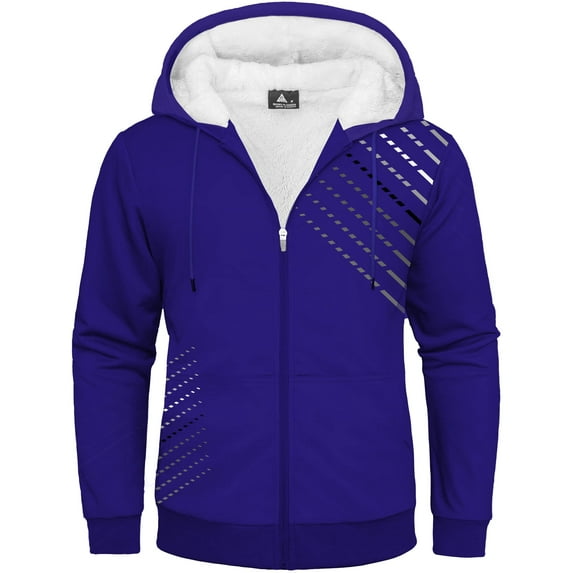 SPEEDRUN Mens Novelty Hoodies Zip Up Graphic Heavy Fleece Sweatshirts Sherpa Lined Print Design Extra Thick Royal Blue XL