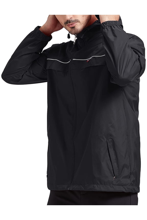 Mens Rain Jackets Men Waterproof breathable Lightweight Windbreaker with Hood Outdoor Raincoat for Hiking Running Travel Black 2XL