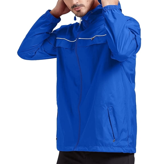 SPEEDRUN Mens Rain Jackets Men Waterproof breathable Lightweight Windbreaker with Hood Outdoor Raincoat for Hiking Running Travel Blue 2XL