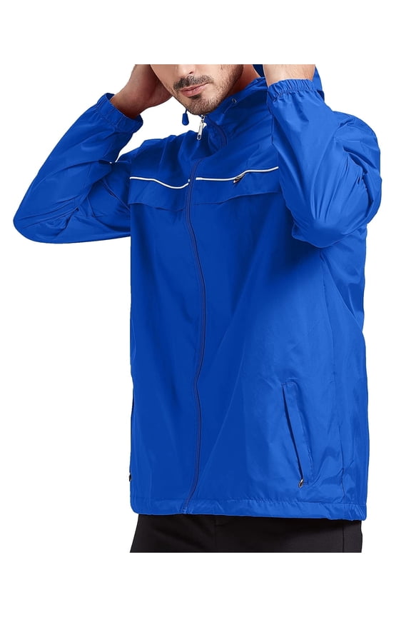 Mens Rain Jackets Men Waterproof breathable Lightweight Windbreaker with Hood Outdoor Raincoat for Hiking Running Travel Blue M