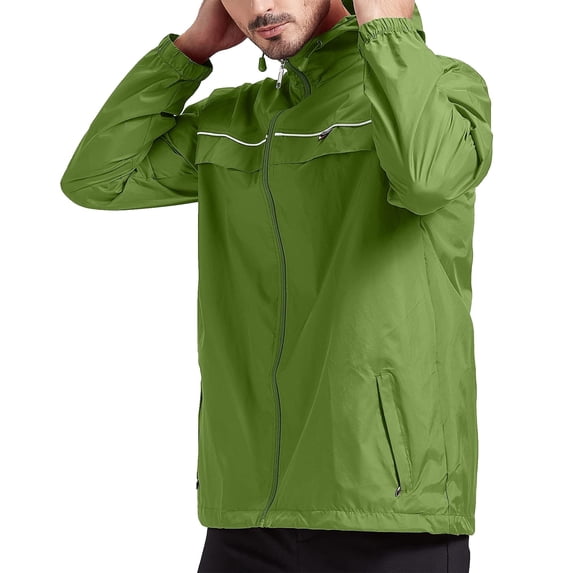 SPEEDRUN Mens Rain Jackets Men Waterproof breathable Lightweight Windbreaker with Hood Outdoor Raincoat for Hiking Running Travel Olive Green 2XL