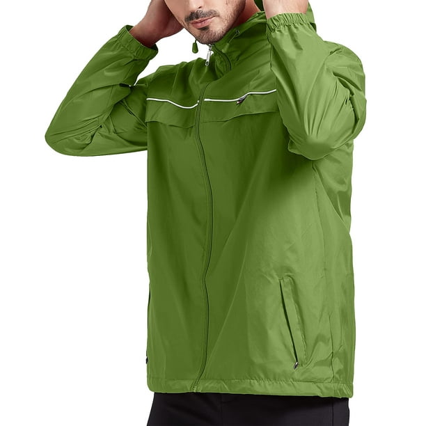 SWISSWELL Mens Rain Jackets Men Waterproof breathable Lightweight Windbreaker with Hood Outdoor Raincoat for Hiking Running Travel Olive Green 3XL