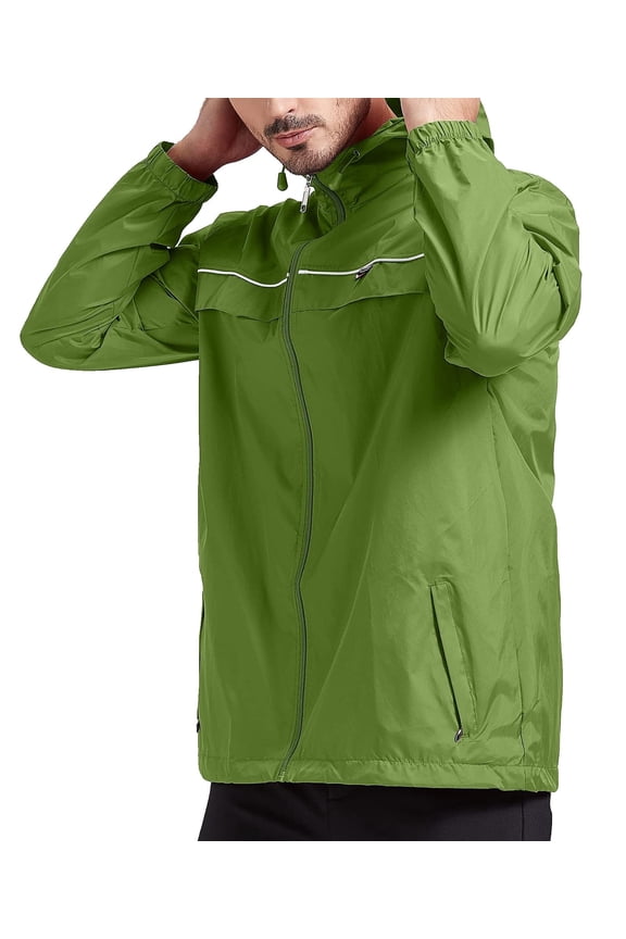 Mens Rain Jackets Men Waterproof breathable Lightweight Windbreaker with Hood Outdoor Raincoat for Hiking Running Travel Olive Green L