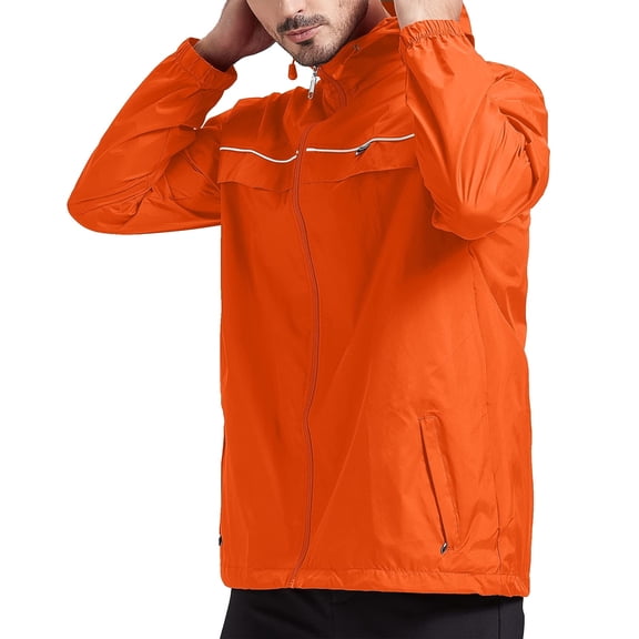 SPEEDRUN Mens Rain Jackets Men Waterproof breathable Lightweight Windbreaker with Hood Outdoor Raincoat for Hiking Running Travel Orange 2XL