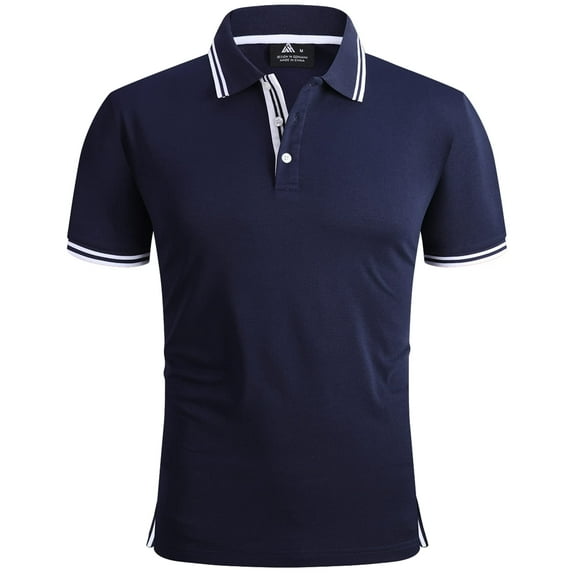 SPEEDRUN Polo Shirts for Men Short Sleeve Solid Color Men'S Golf Polo Shirts Business Polo Shirts Causal Collared Golf Tennis T-Shirt Blue And White L