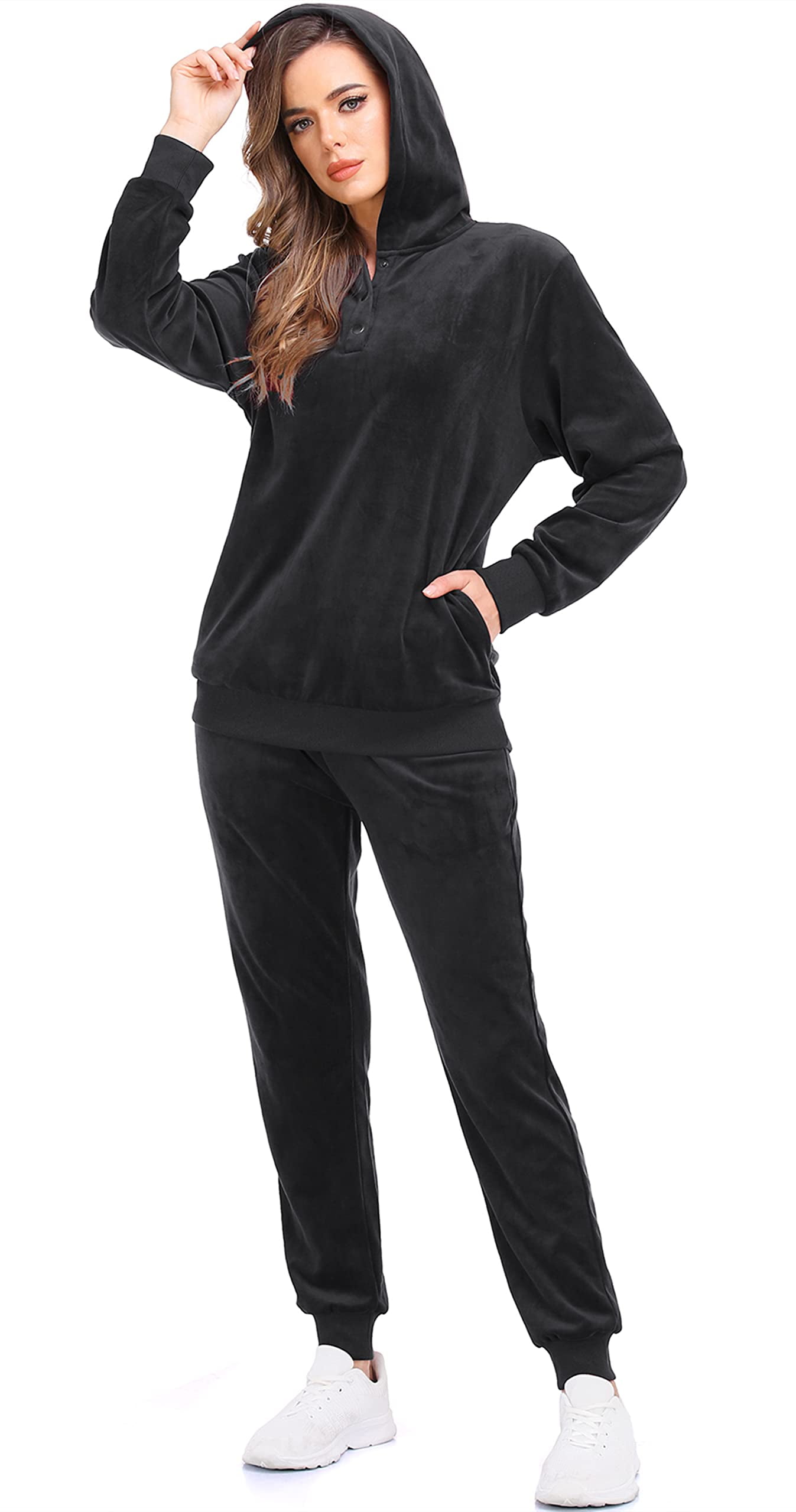 SWISSWELL Velour Track Suits for Women Set Sweatsuits 2 Piece Velour Tracksuit Joggers Black XL