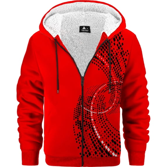 SPEEDRUN Winter Jackets for Men Graphic Design Print Heavyweight Hooded Sweatshirt Warm Sherpa Lined Coats RED 3XL