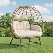 SWITTE Oversized 2-Person Outdoor Wicker Lounge Egg Chair Double Patio Loveseat With Beige Cushions
