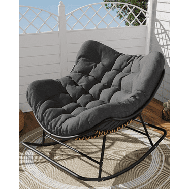 SWITTE Papasan Rocking Chair, Outdoor Rocking Chair with Cushion, Rocking Egg Chair Indoor & Outdoor, Patio Lounge Rocker Chair - Grey