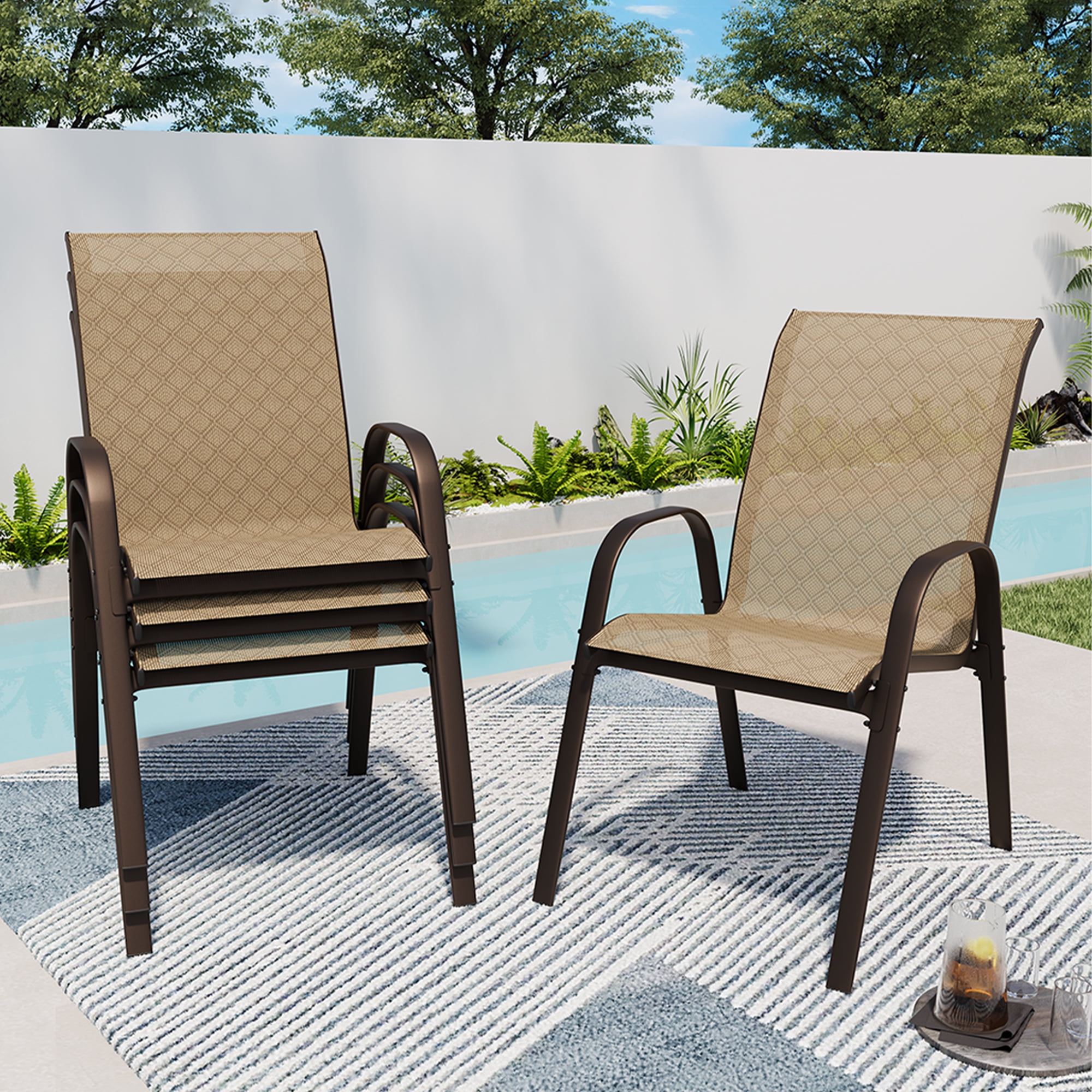 SWITTE Patio Dining Chairs Set of 4 , Textilene Outdoor Stacking Chairs for Poolside, Backyard, Garde