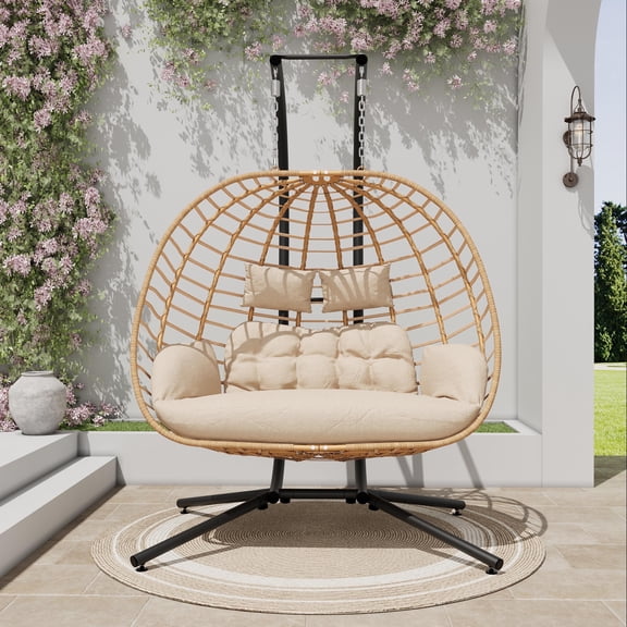 SWITTE Swing Egg Chair with Stand 2 Person Wicker Hanging Egg Chairs Indoor & Outdoor Hammocks