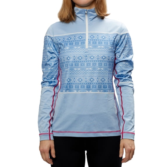 SWIX Adult Female Tista 1/2 Zip Sweater, Color: Blue Print, Size: XS